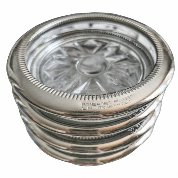 Primrose Plate E.P. Brass - Italy Coasters, Art Deco Sunburst cut glass - Picture 2 of 6